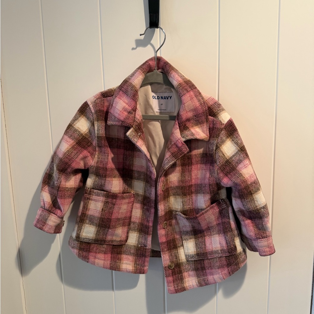 Old Navy Pink Plaid Pea Coat for Kids